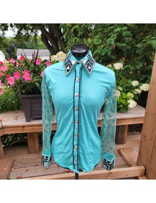 Elegance Turquoise Show Shirt with Lace Sleeves