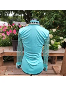 Elegance Turquoise Show Shirt with Lace Sleeves