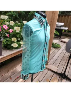 Elegance Turquoise Show Shirt with Lace Sleeves