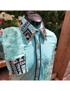 Elegance Turquoise Show Shirt with Lace Sleeves