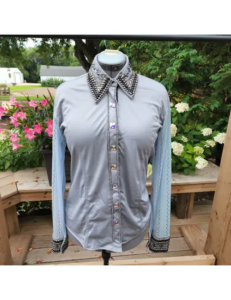 Captivating Silver Frost Show Shirt with Mesh Crystal Sleeves With Blanket