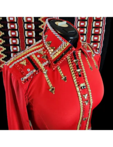 Extraordinary Crystal Embroidered Red Western Show shirt