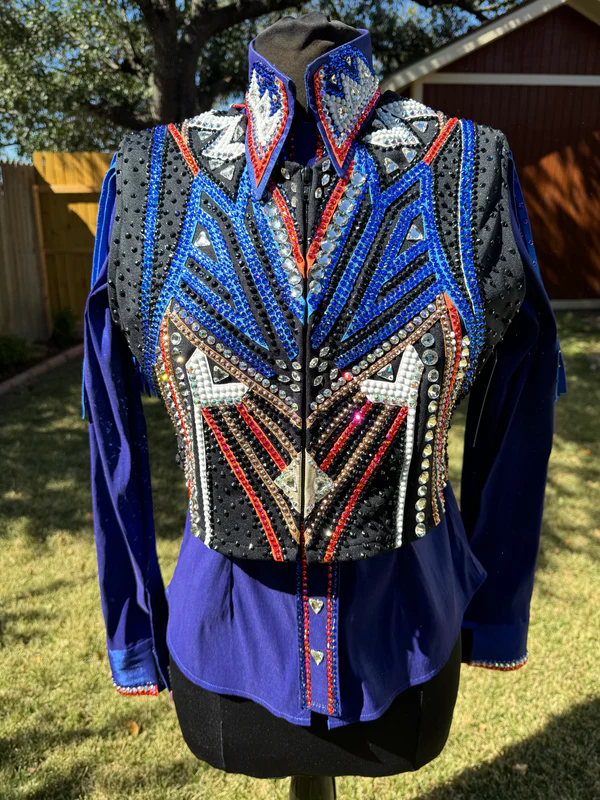 Crystal-Embellished Show Vest & Shirt Combo | Royal Blue Performance Collection