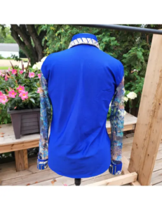 Luxury Royal Blue Show Shirt with Abstract Art Mesh Sleeves