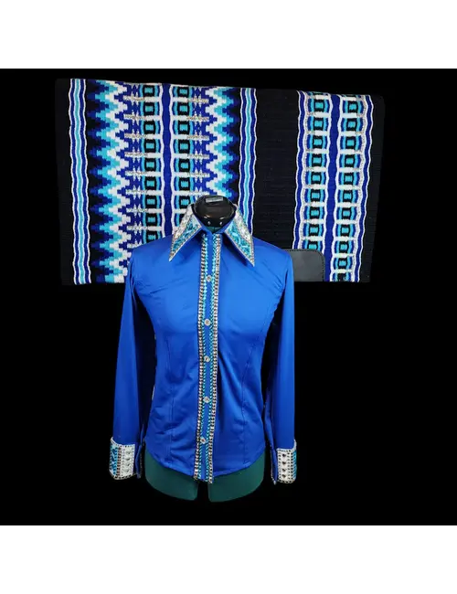 Royal Elite Crystal Show Shirt in Sapphire Blue