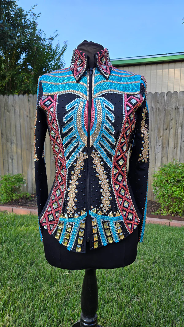 Turquoise Tribal Queen Crystal Show Jacket | Luxury Western Performance Wear