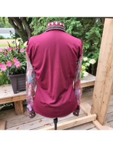 Dazzling Burgundy Radiance Show Shirt with Crystal Lace Sleeves
