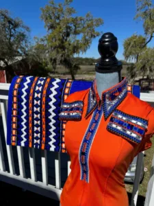 USA Made Western Show Shirt Orange and Blue