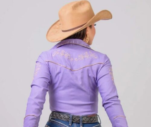 Purple Embroidered Western Shirt for Women