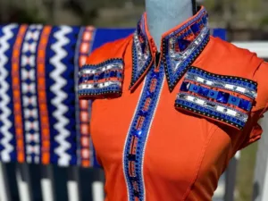 USA Made Western Show Shirt Orange and Blue